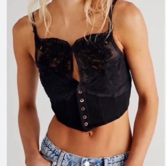 Free People Women's Black  Have My Heart Cropped Top Sz S - Picture 1 of 8